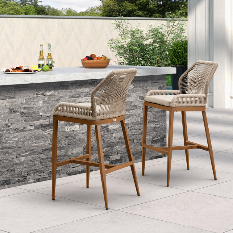 Henno Powder Coated Aluminum Outdoor 28.5 Bar Stool with Cushion